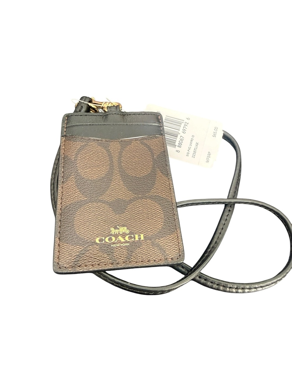 COACH Brown Signature Card Holder with Black Strap